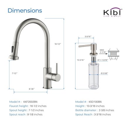 Kibi Casa Single Handle Pull Down Kitchen Sink Faucet with Soap Dispenser C-KKF2002BN-KSD100BN